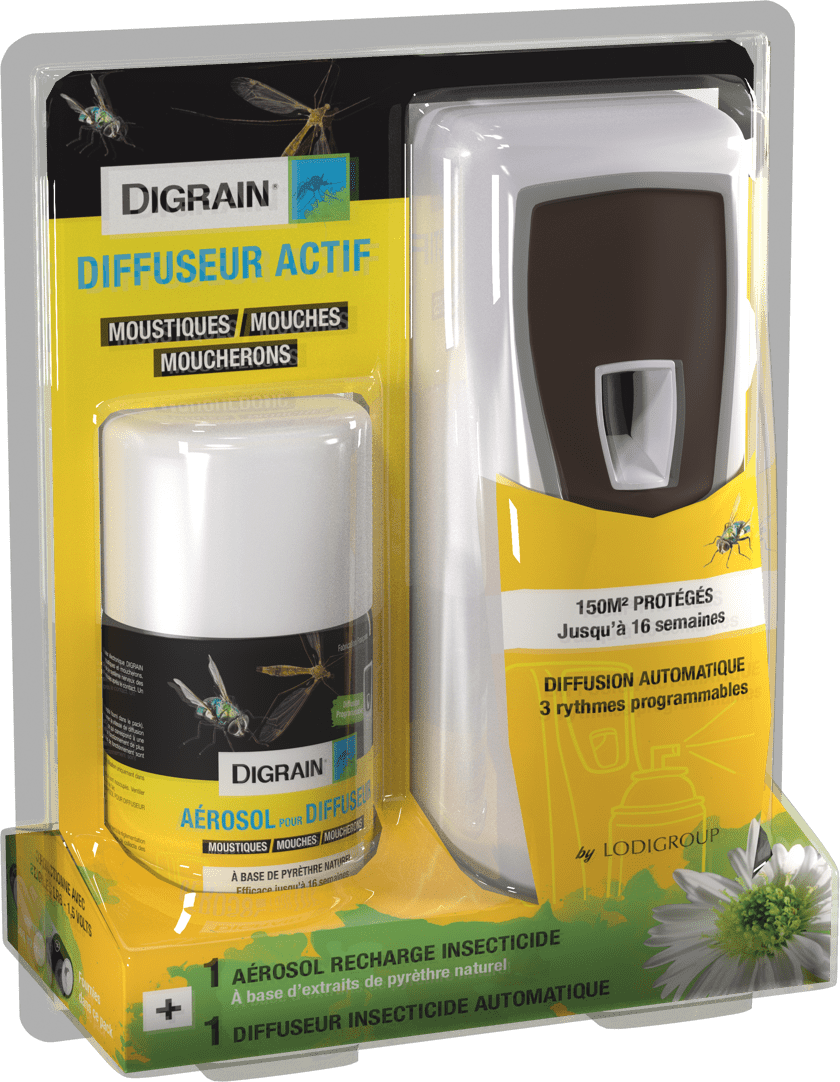 DIGRAIN – Pack Diffuseur automatique + Aérosol insecticide 250 ml